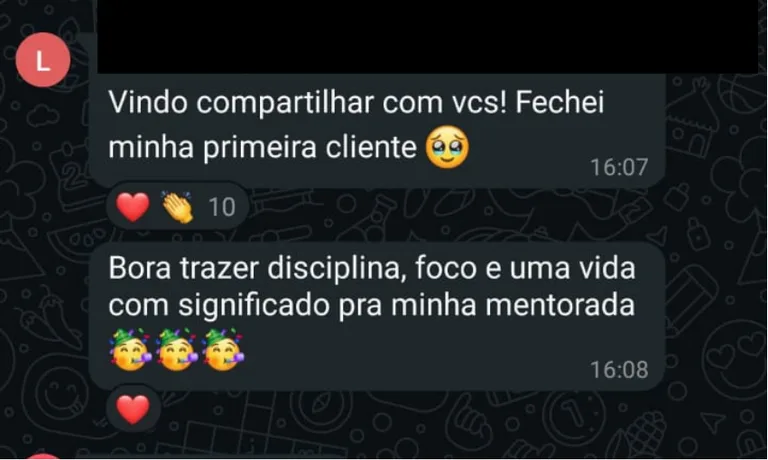 Depoimento de profissional no WhatsApp