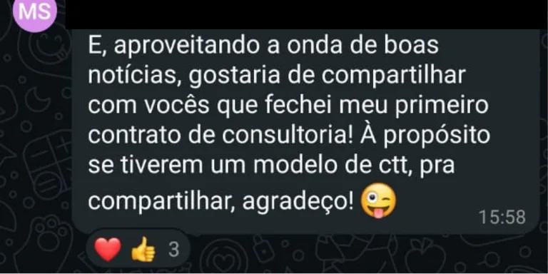 Depoimento de profissional no WhatsApp