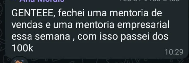 Depoimento de profissional no WhatsApp